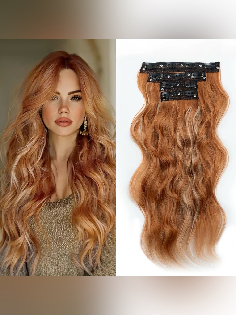 Qbeauty Womens Clip-In Hair 24inch Red Copper Platinum Blonde Extensions NIB